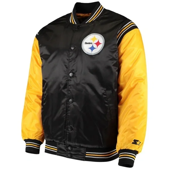 Pittsburgh Steelers Starter Enforcer Satin Varsity Full-Snap Jacket, Size: Large